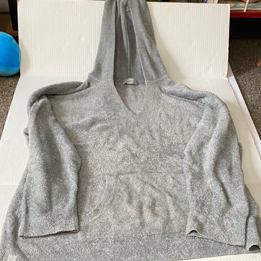 Barefoot Dreams CozyChic Lite 1X Women Gray Pullover Hoodie Kangaroo Pouch